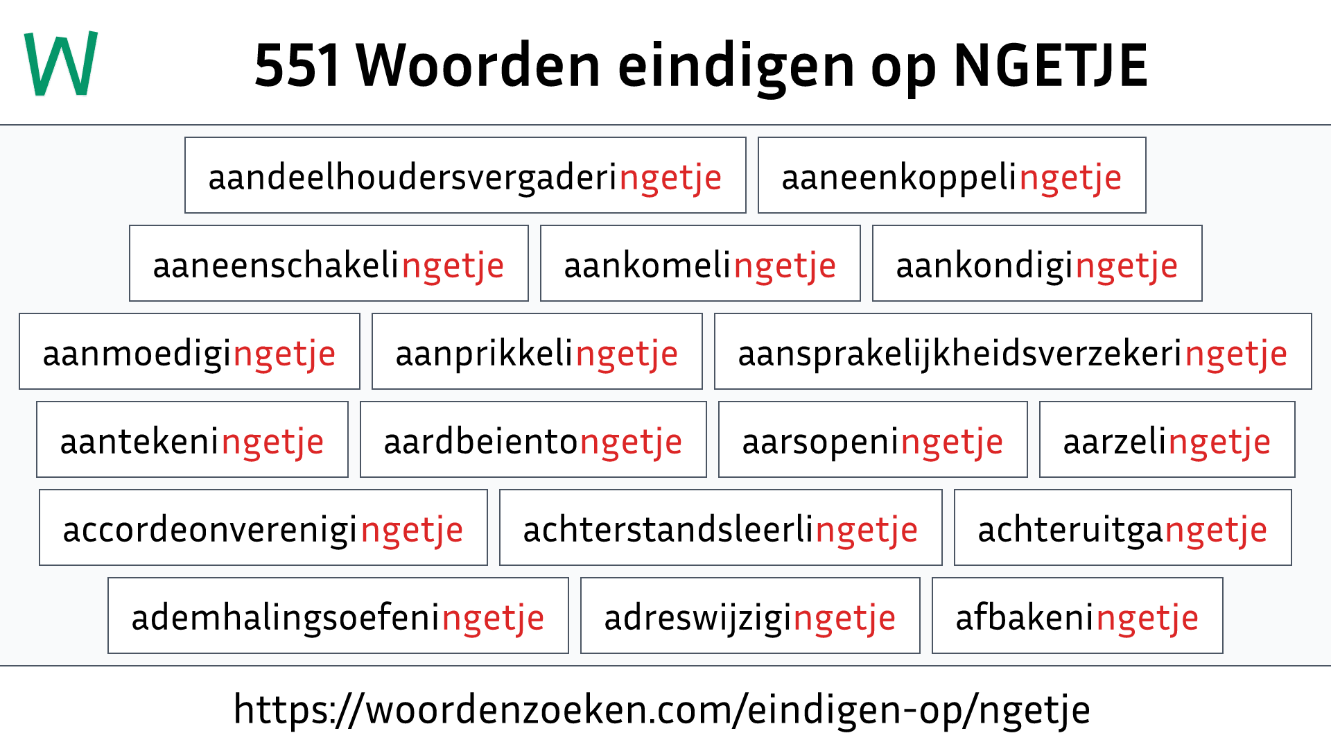 Woorden eindigen op NGETJE