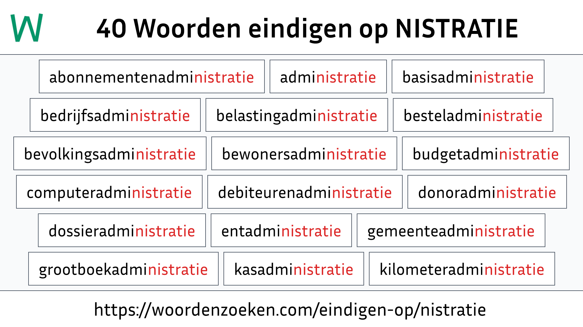 Woorden eindigen op NISTRATIE