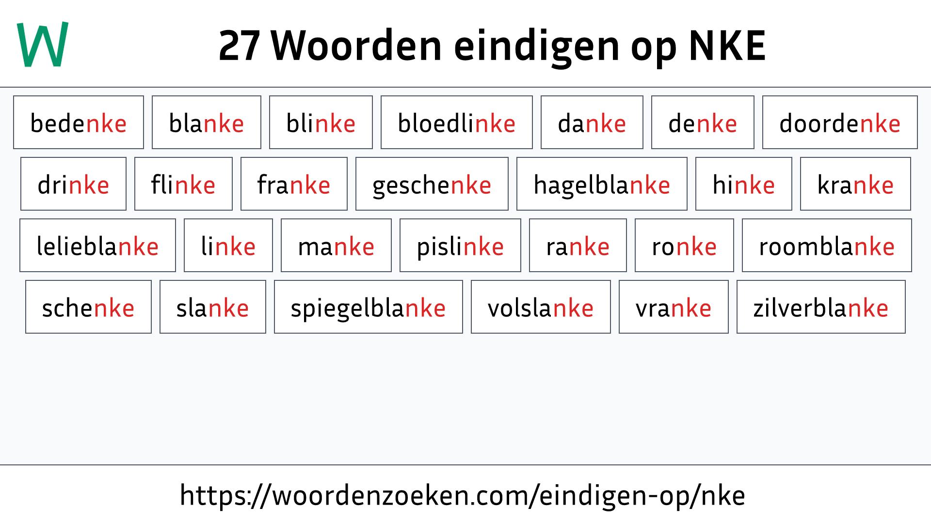 Woorden eindigen op NKE