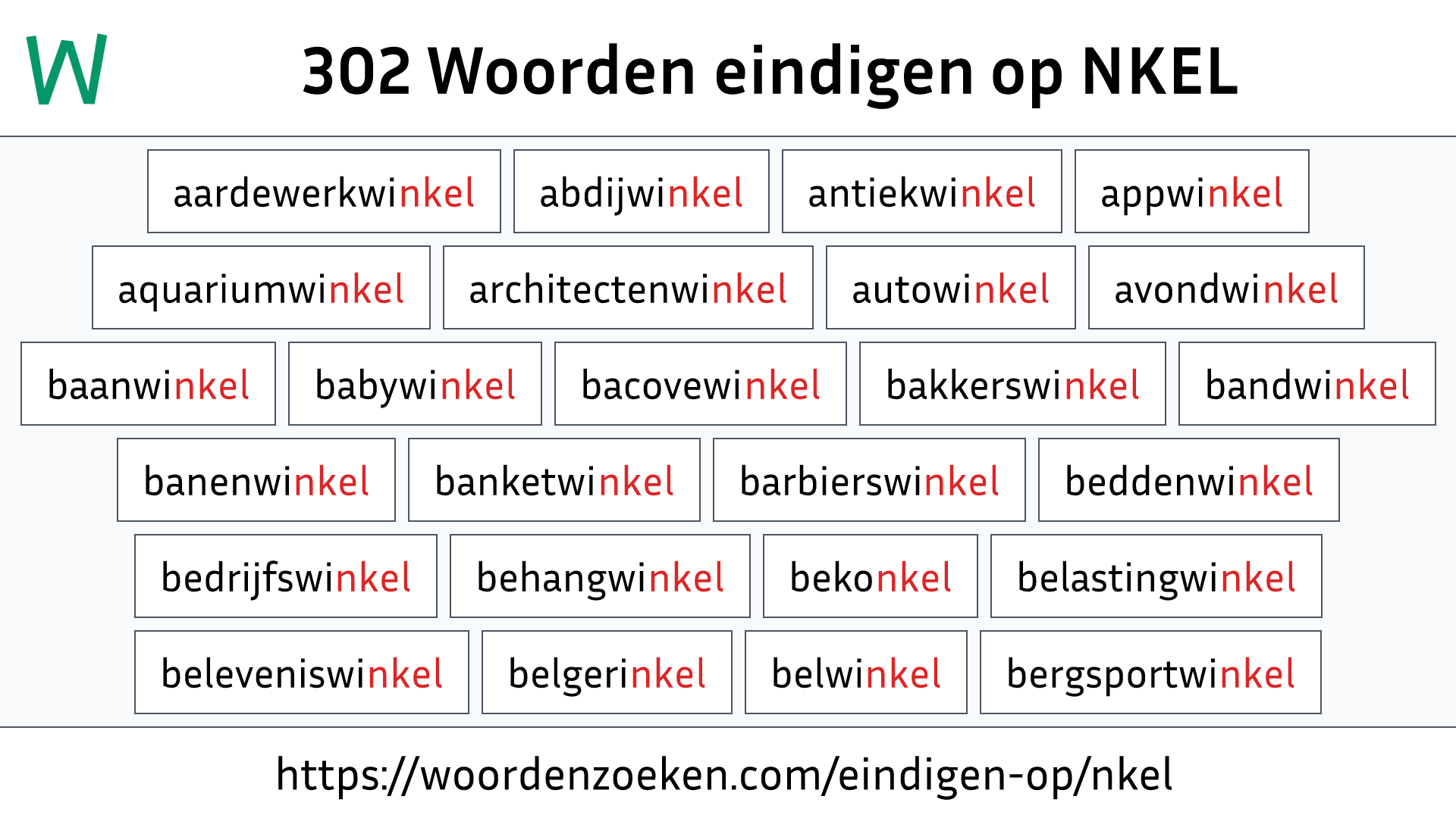 Woorden eindigen op NKEL