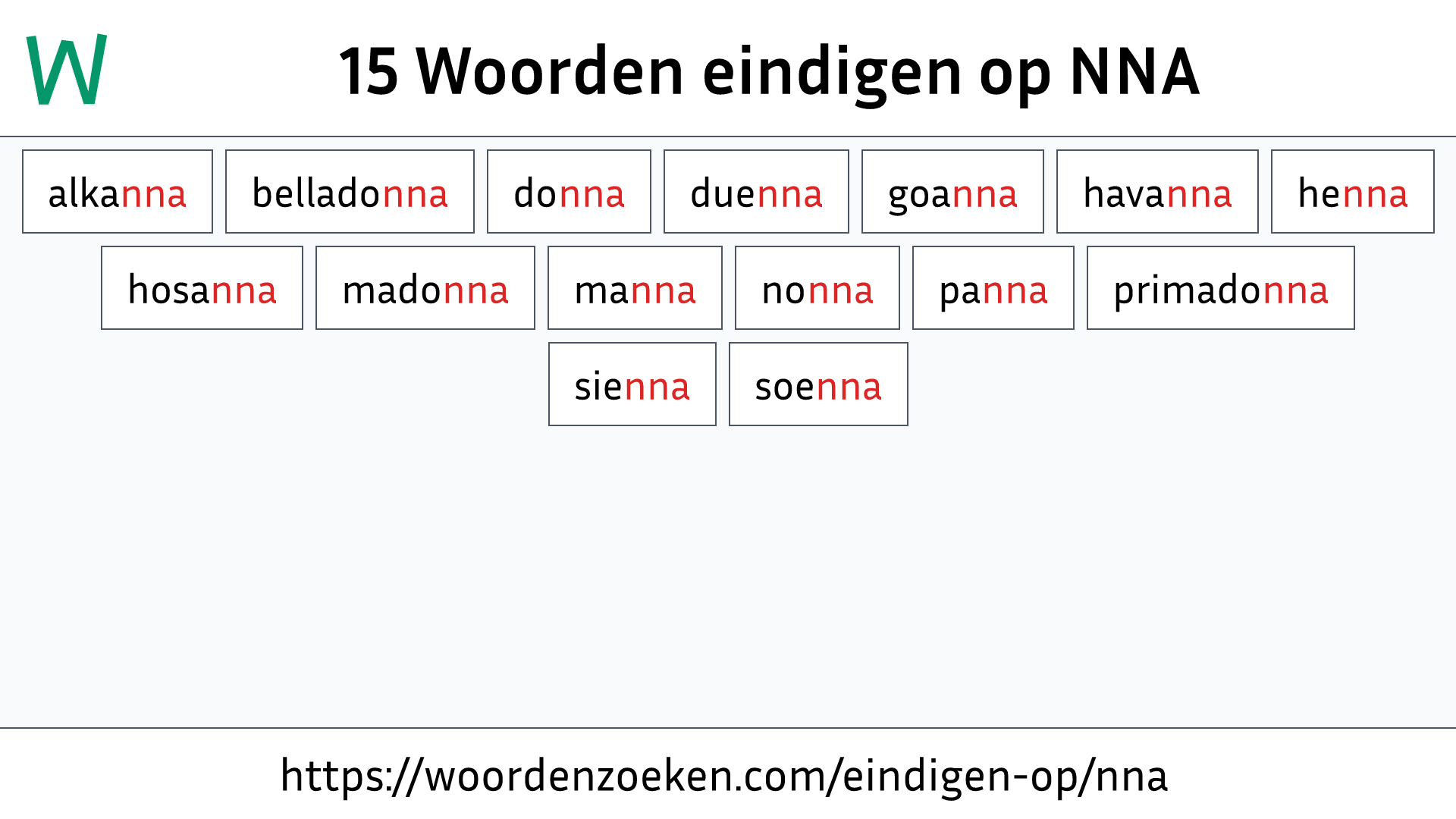 Woorden eindigen op NNA