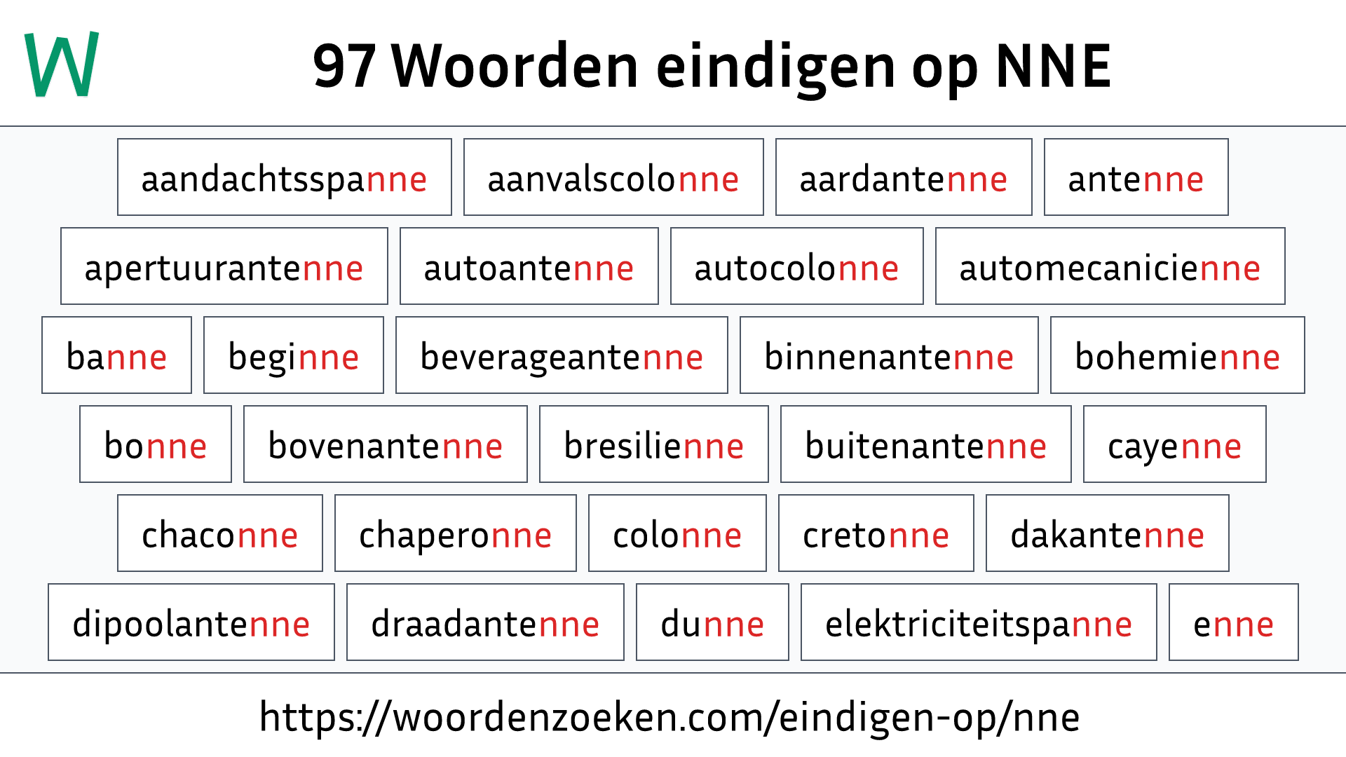 Woorden eindigen op NNE