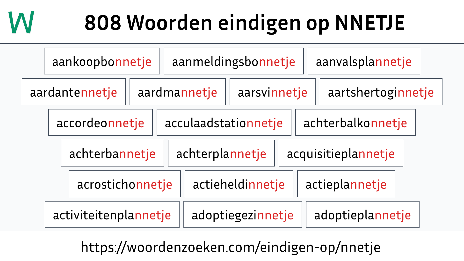 Woorden eindigen op NNETJE