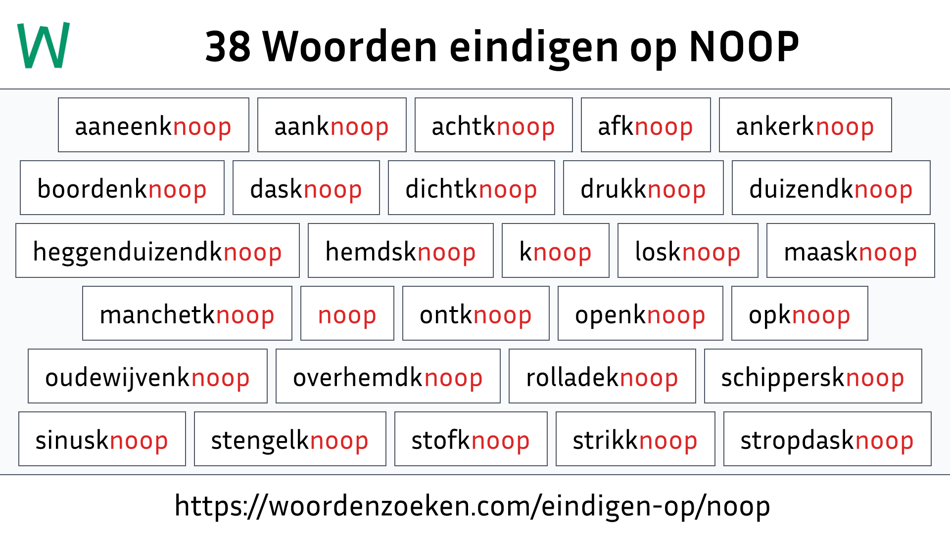 Woorden eindigen op NOOP