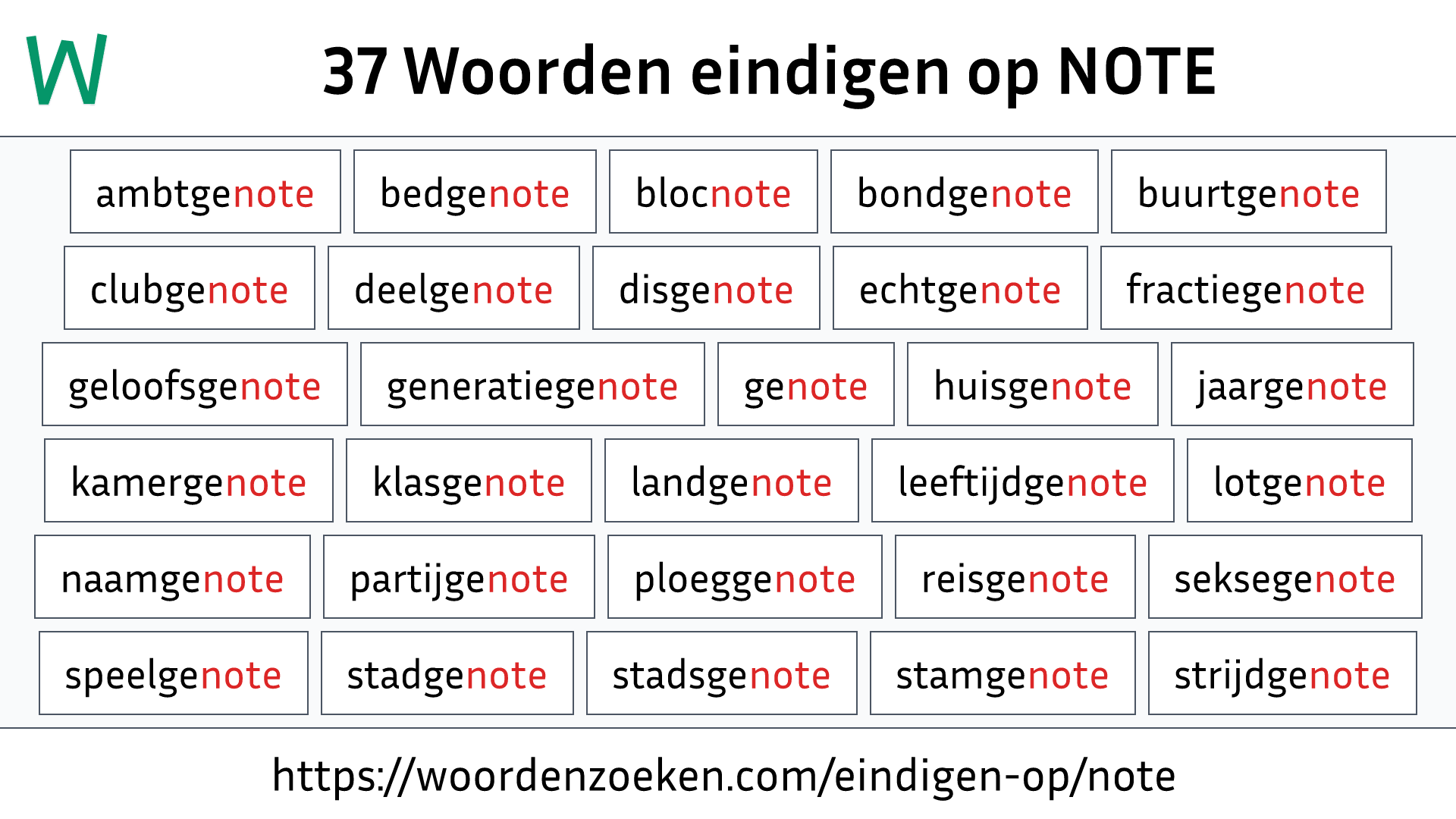 Woorden eindigen op NOTE