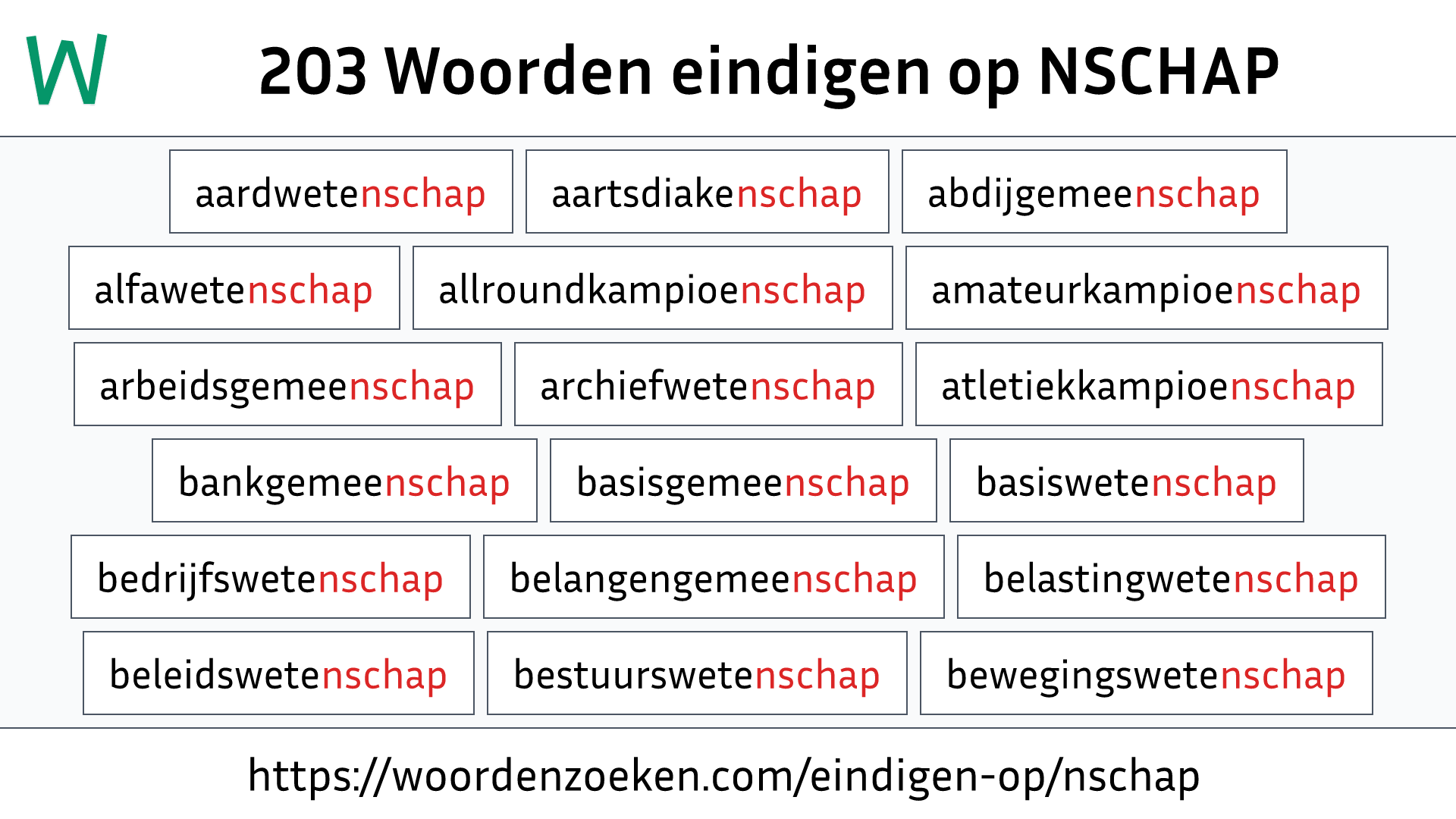 Woorden eindigen op NSCHAP