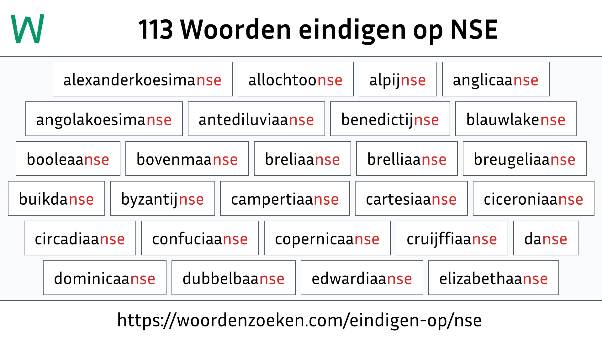 Woorden eindigen op NSE
