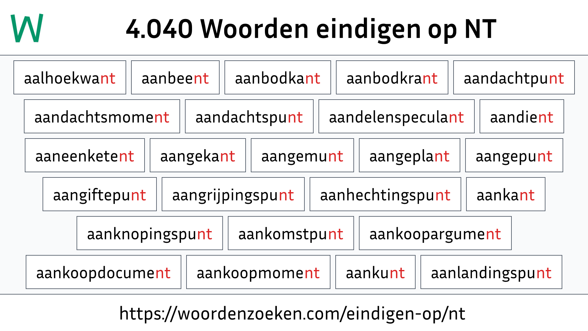 Woorden eindigen op NT