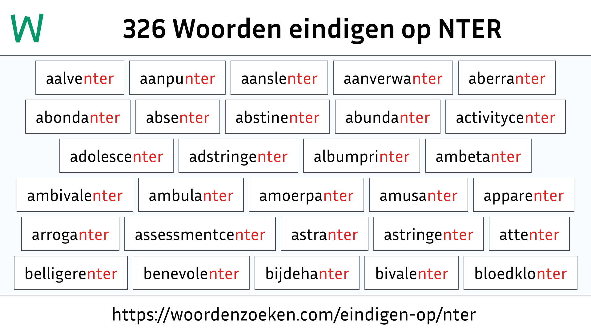 Woorden eindigen op NTER