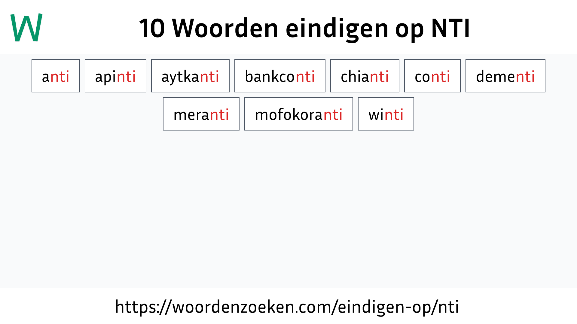 Woorden eindigen op NTI