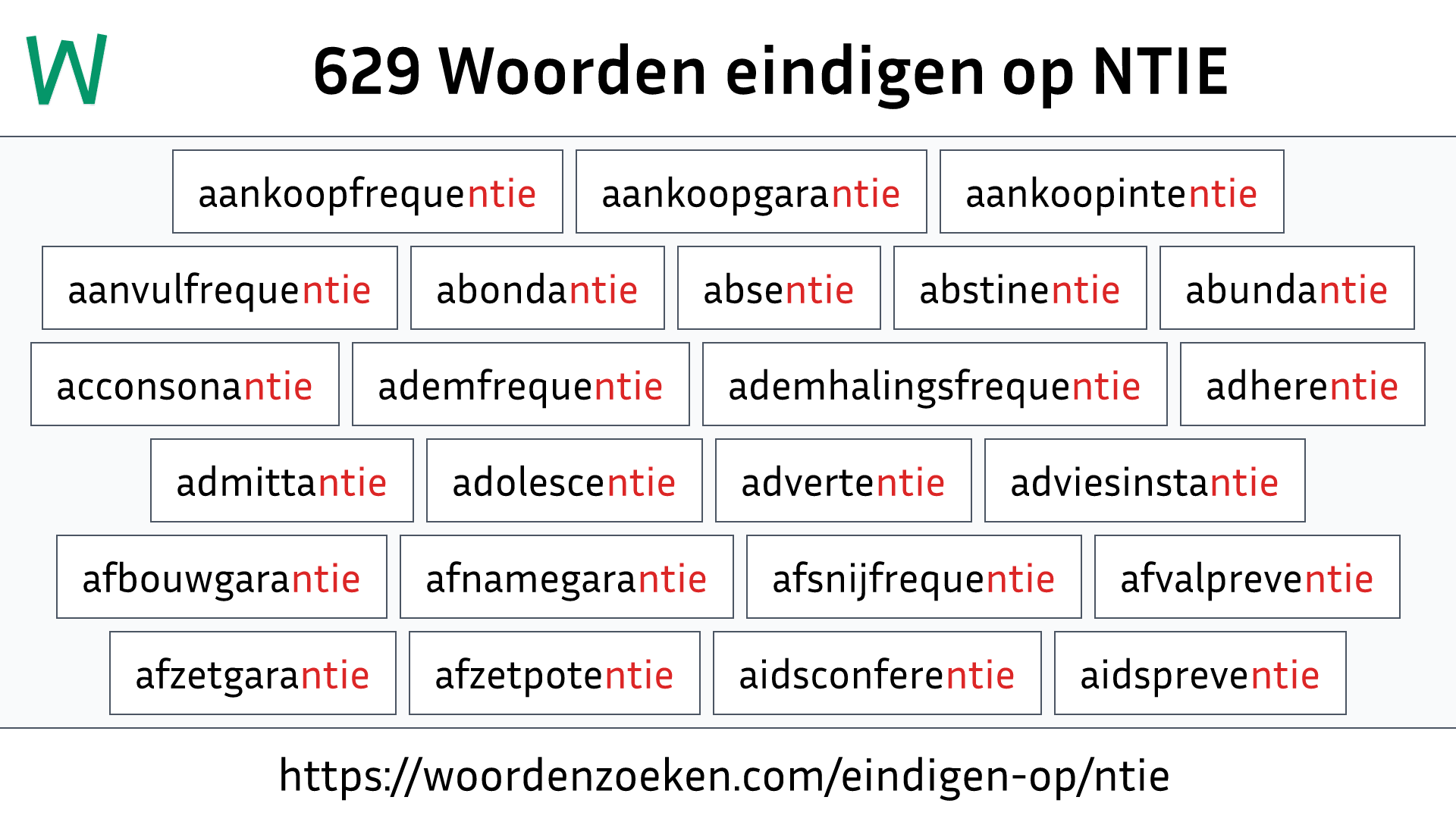 Woorden eindigen op NTIE