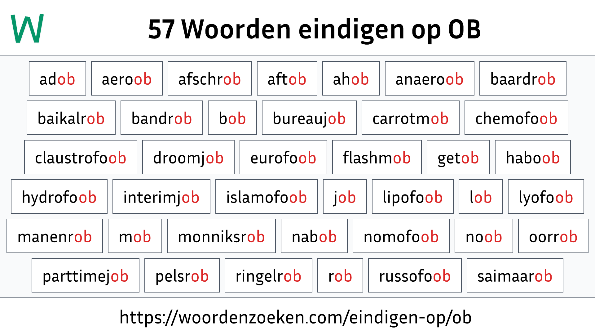 Woorden eindigen op OB