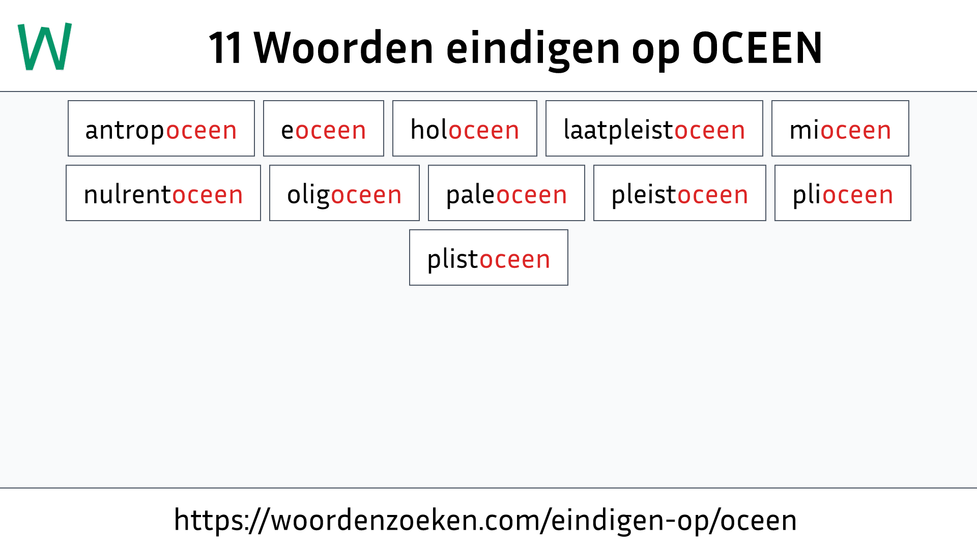 Woorden eindigen op OCEEN