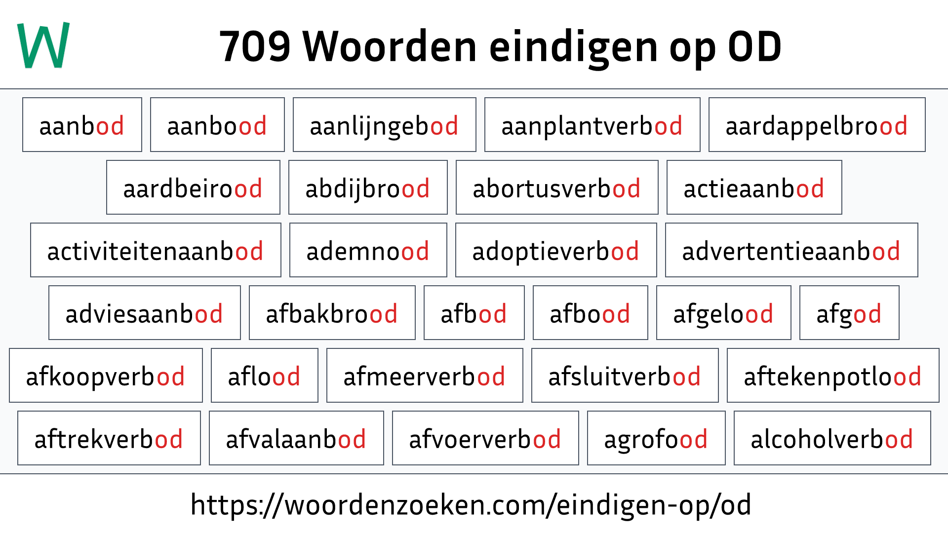 Woorden eindigen op OD