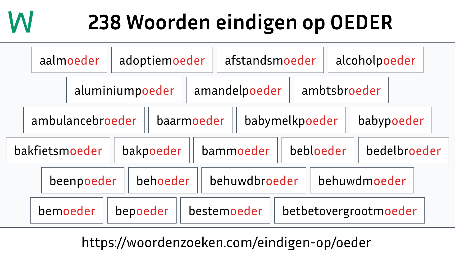 Woorden eindigen op OEDER
