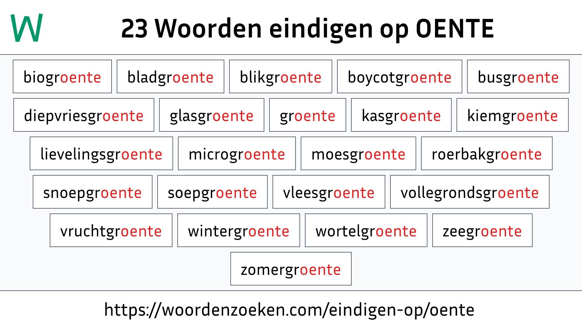 Woorden eindigen op OENTE