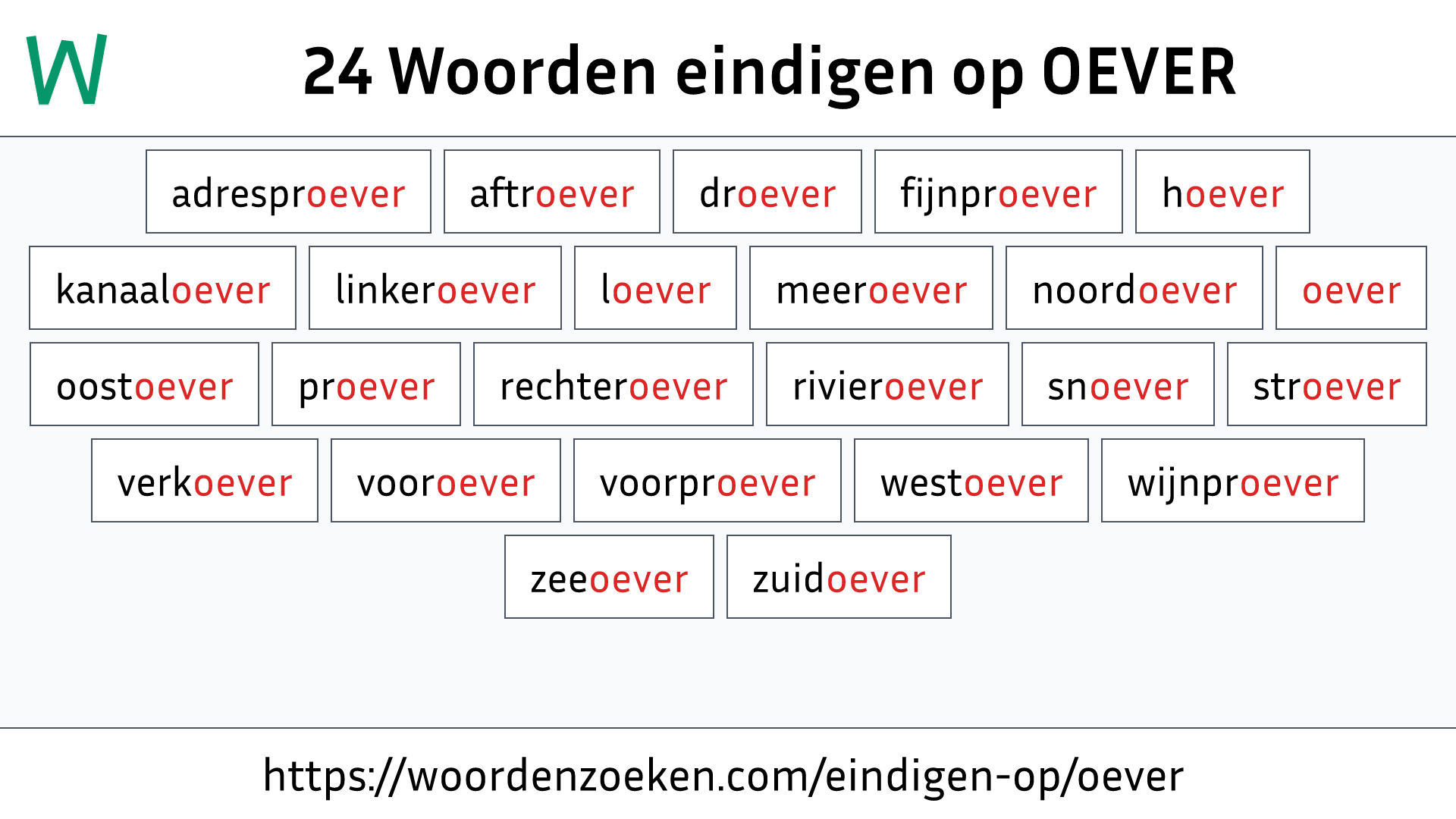 Woorden eindigen op OEVER