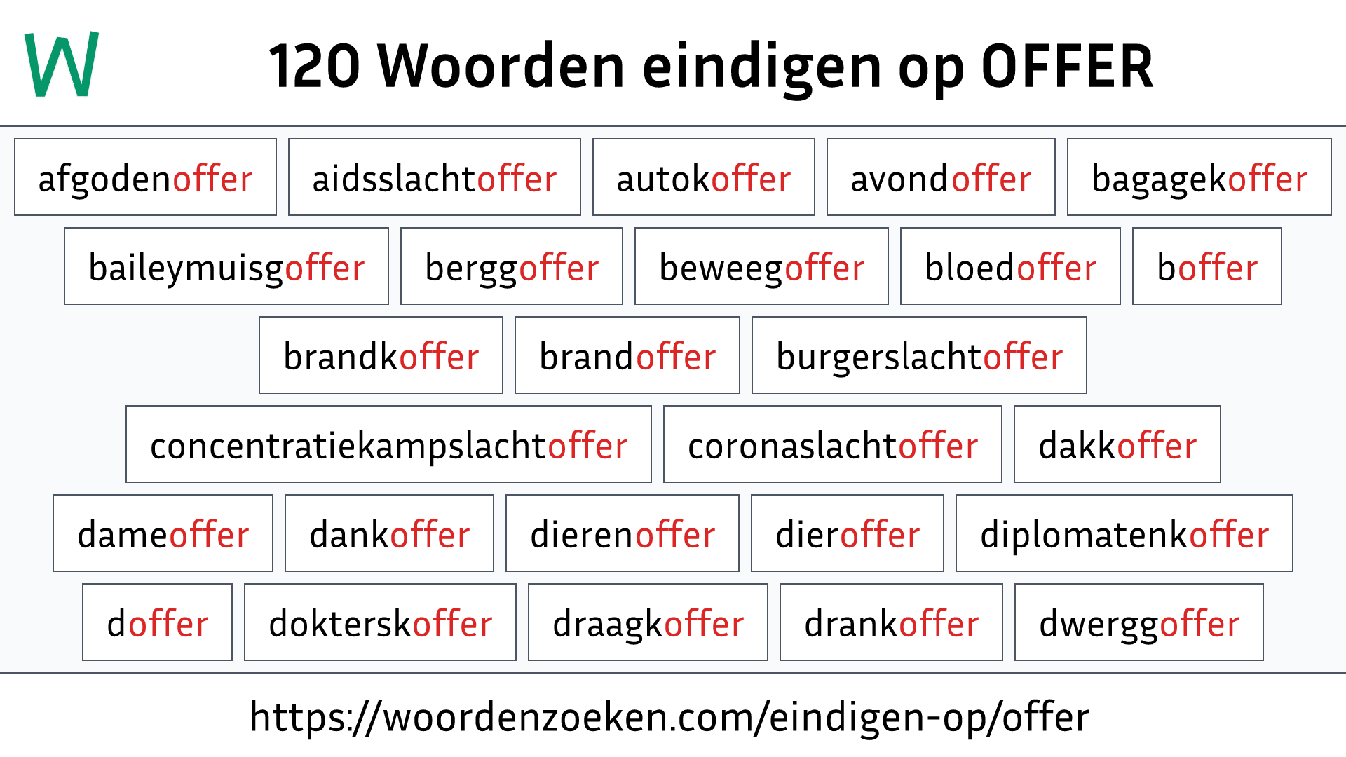 Woorden eindigen op OFFER