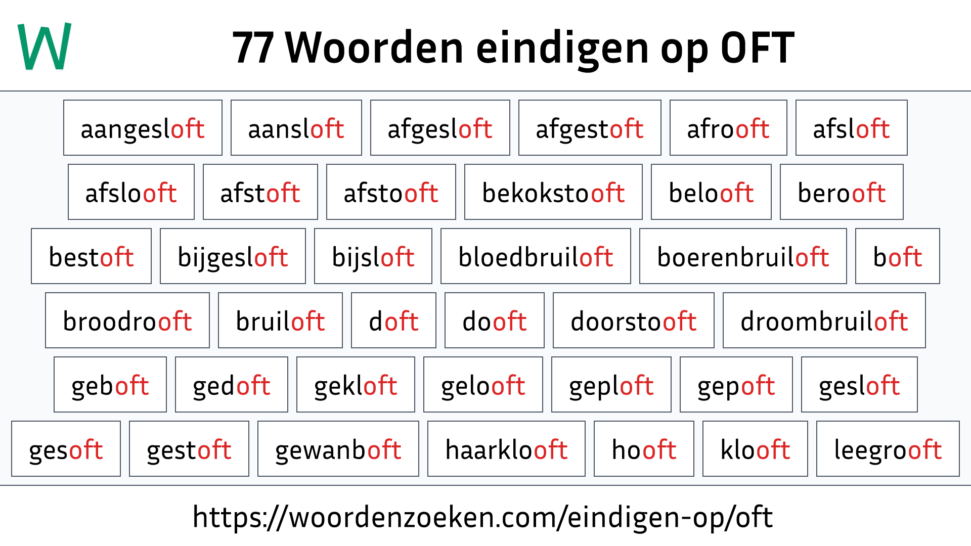 Woorden eindigen op OFT