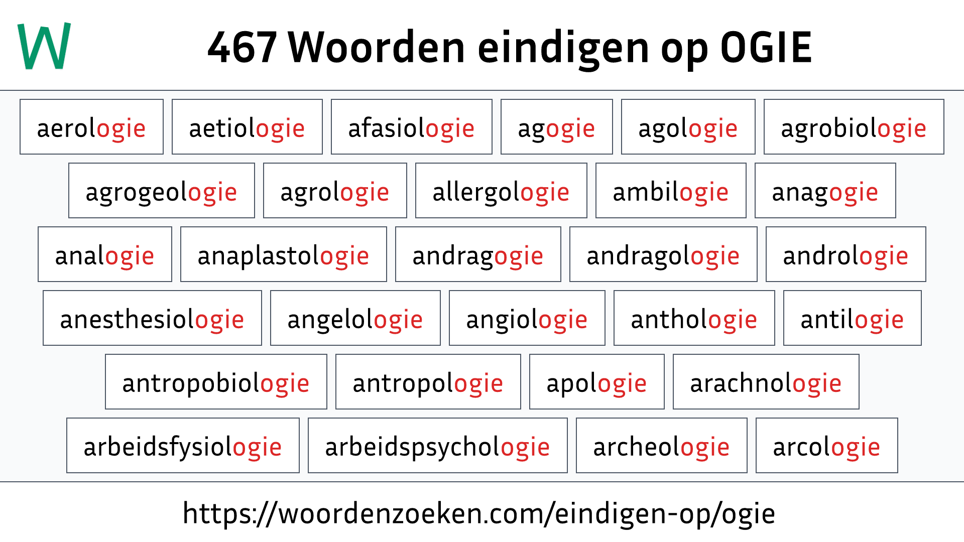 Woorden eindigen op OGIE