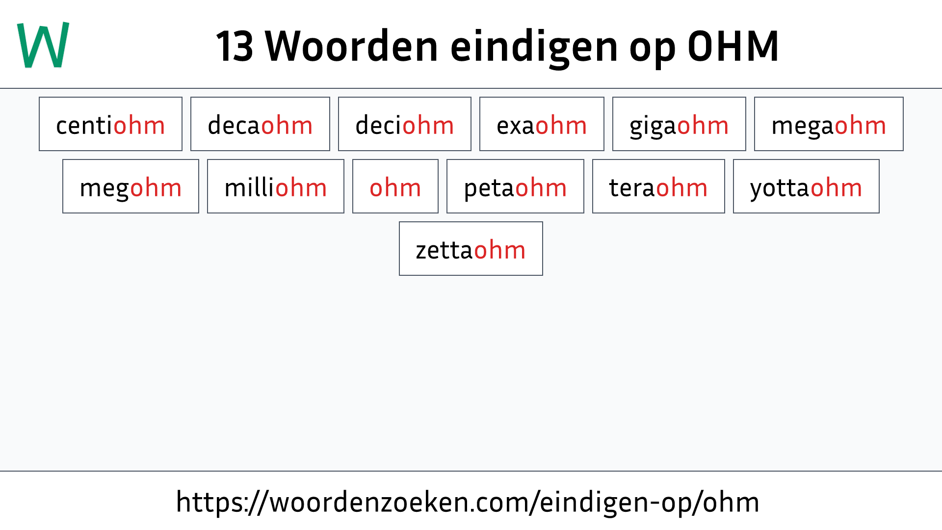 Woorden eindigen op OHM