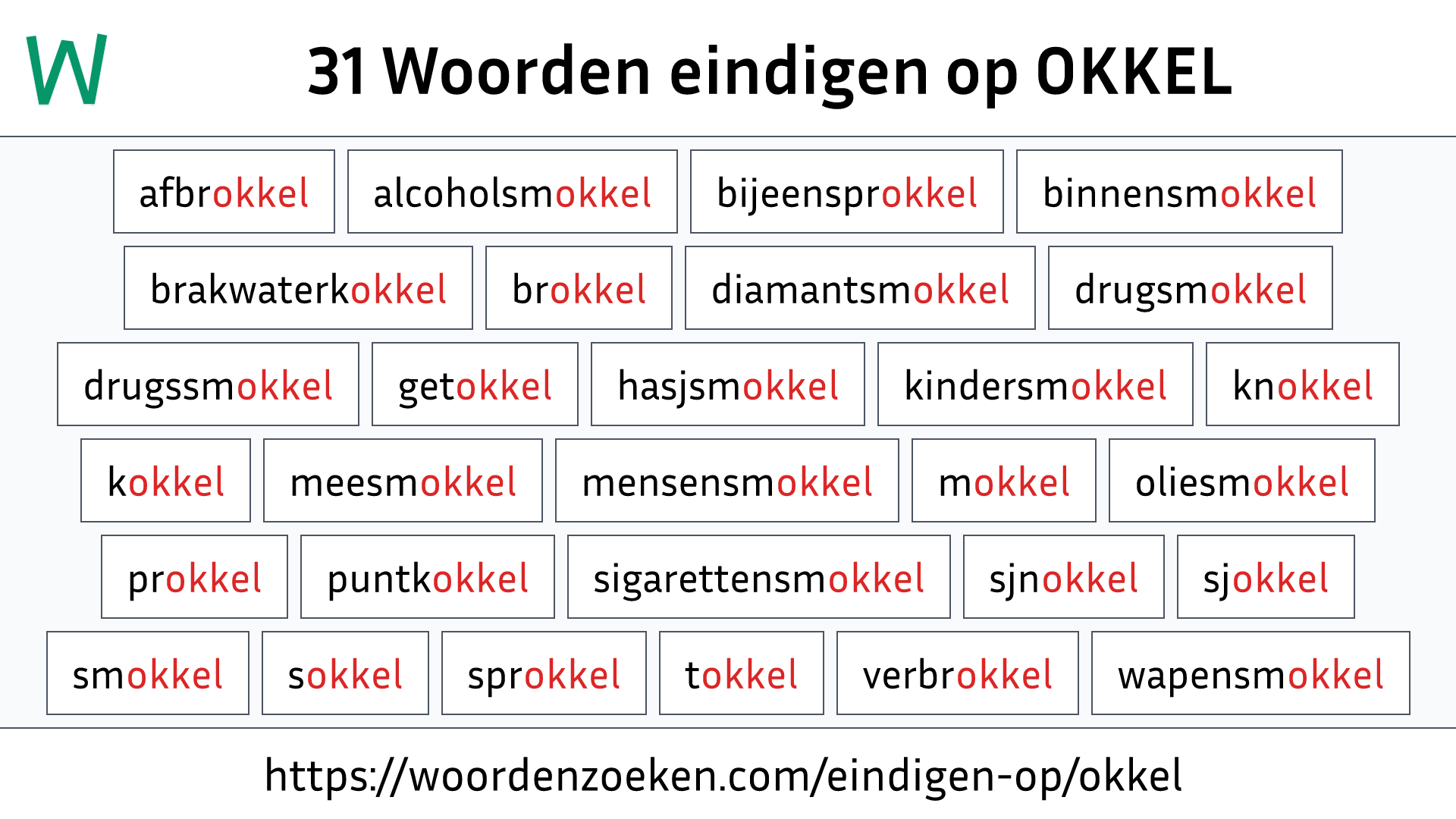 Woorden eindigen op OKKEL