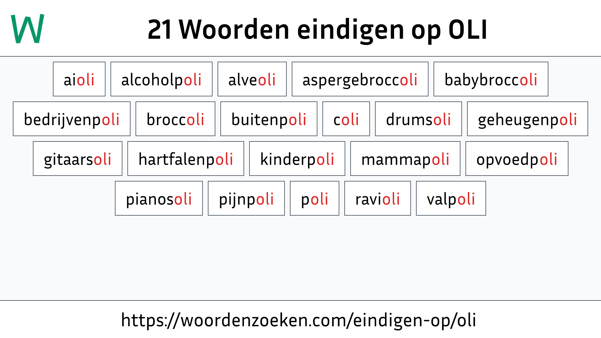 Woorden eindigen op OLI