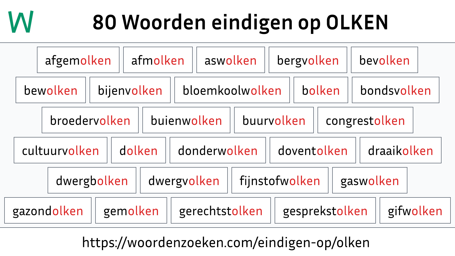 Woorden eindigen op OLKEN