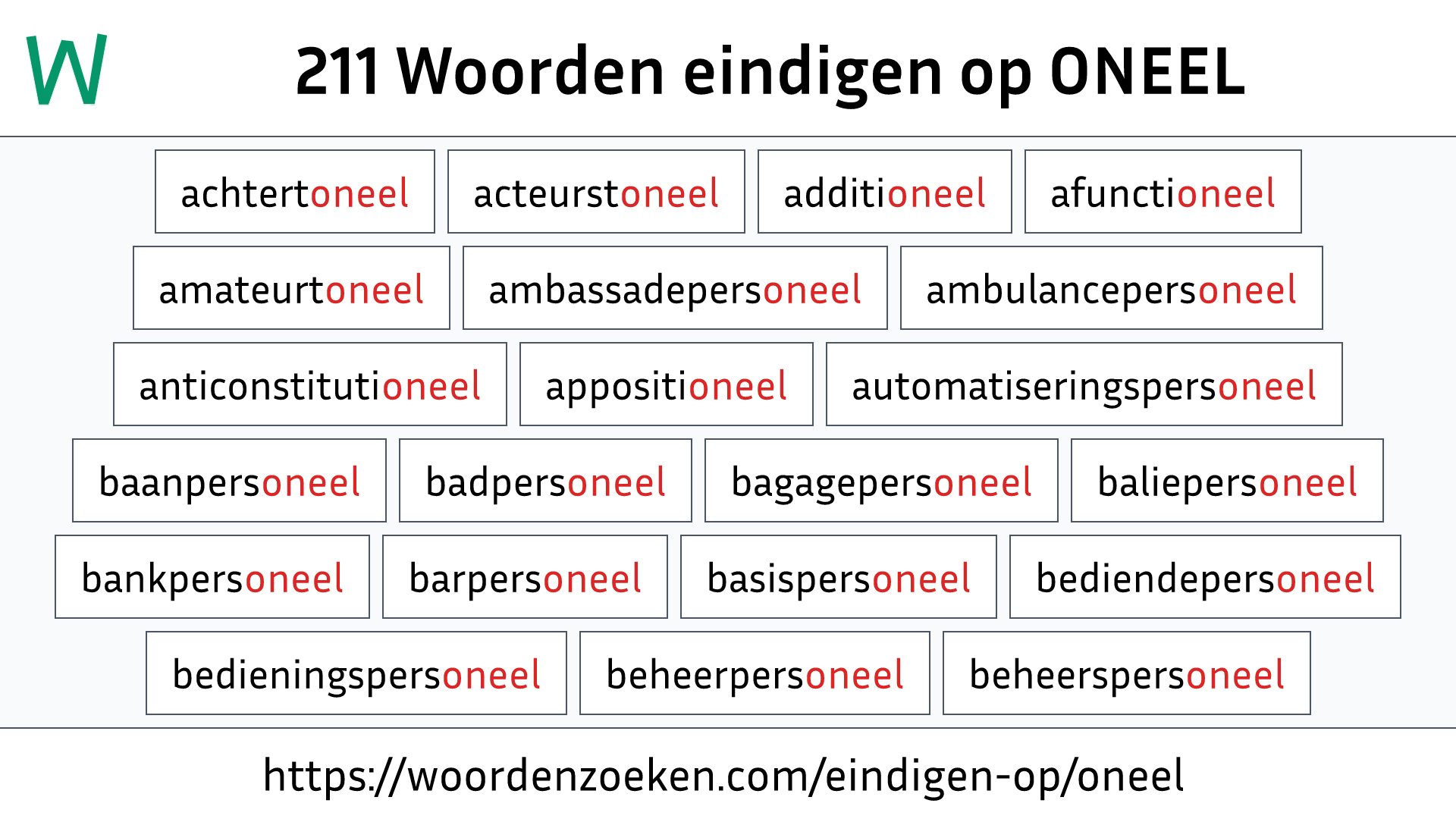 Woorden eindigen op ONEEL