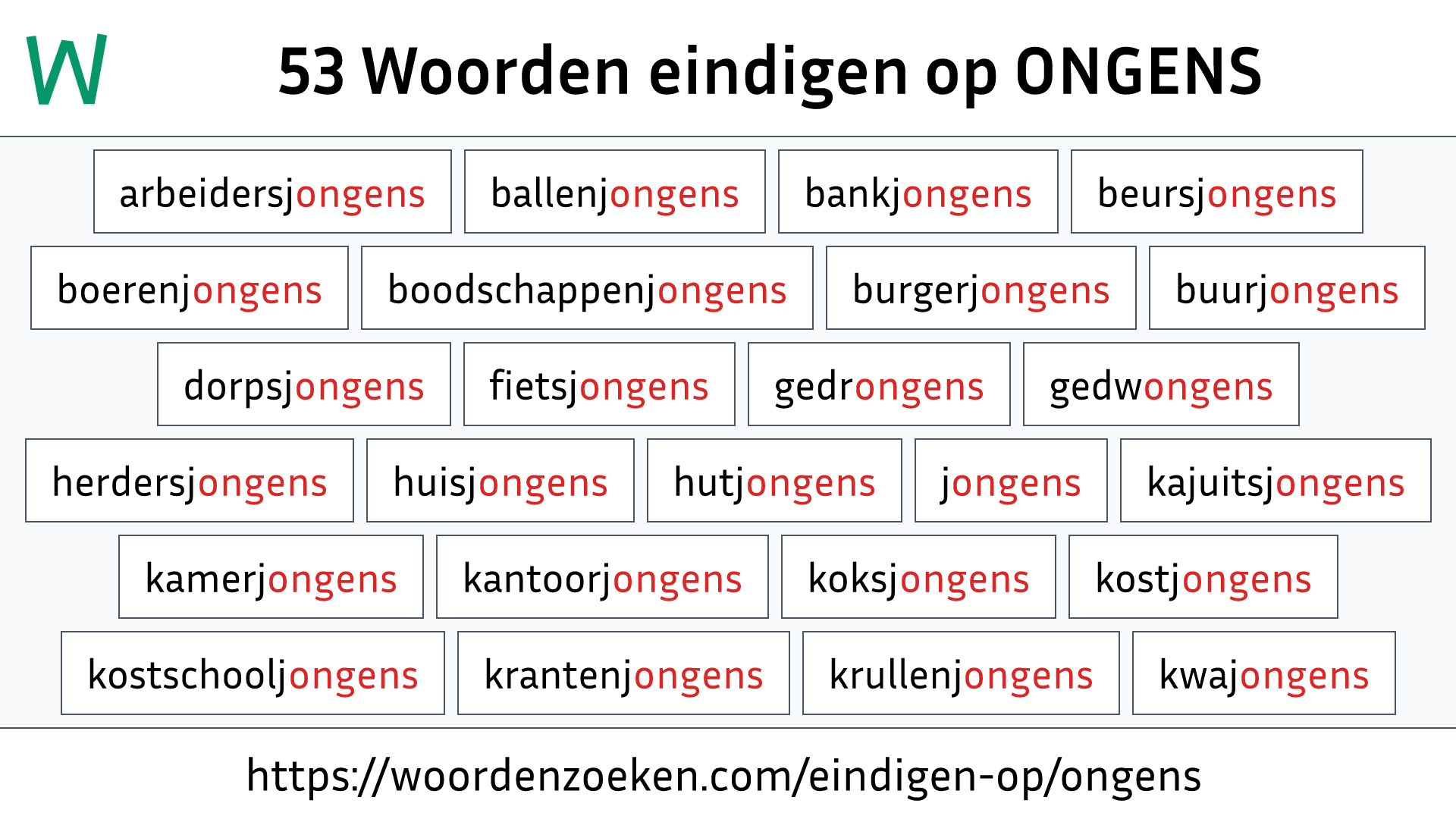 Woorden eindigen op ONGENS