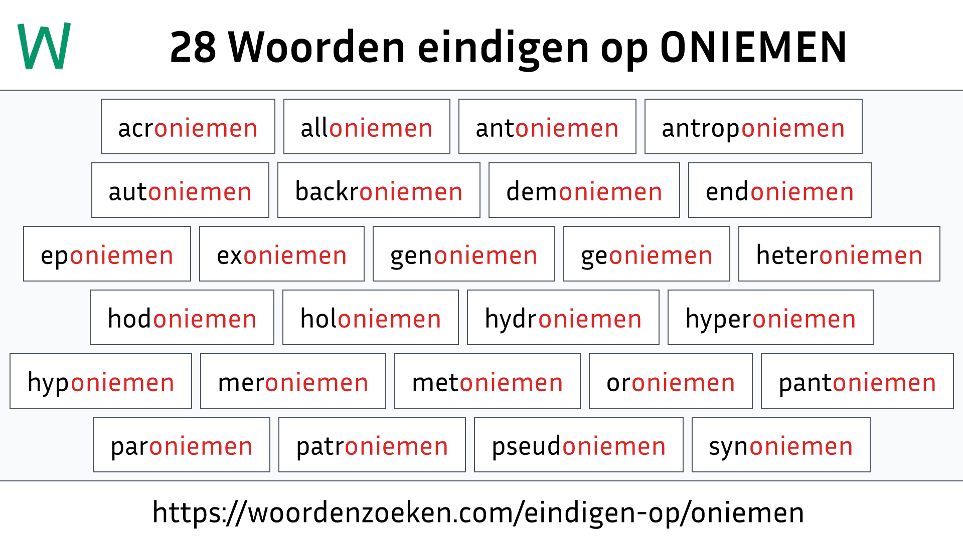 Woorden eindigen op ONIEMEN