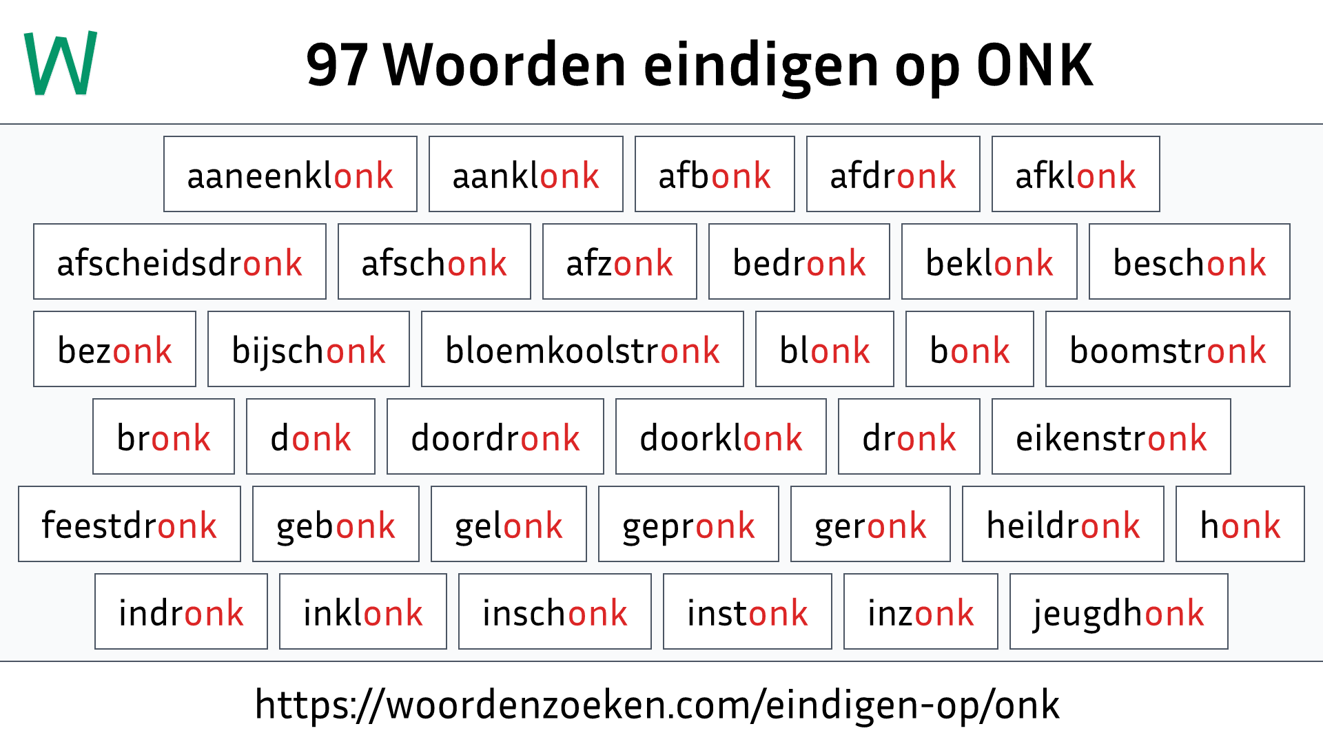 Woorden eindigen op ONK