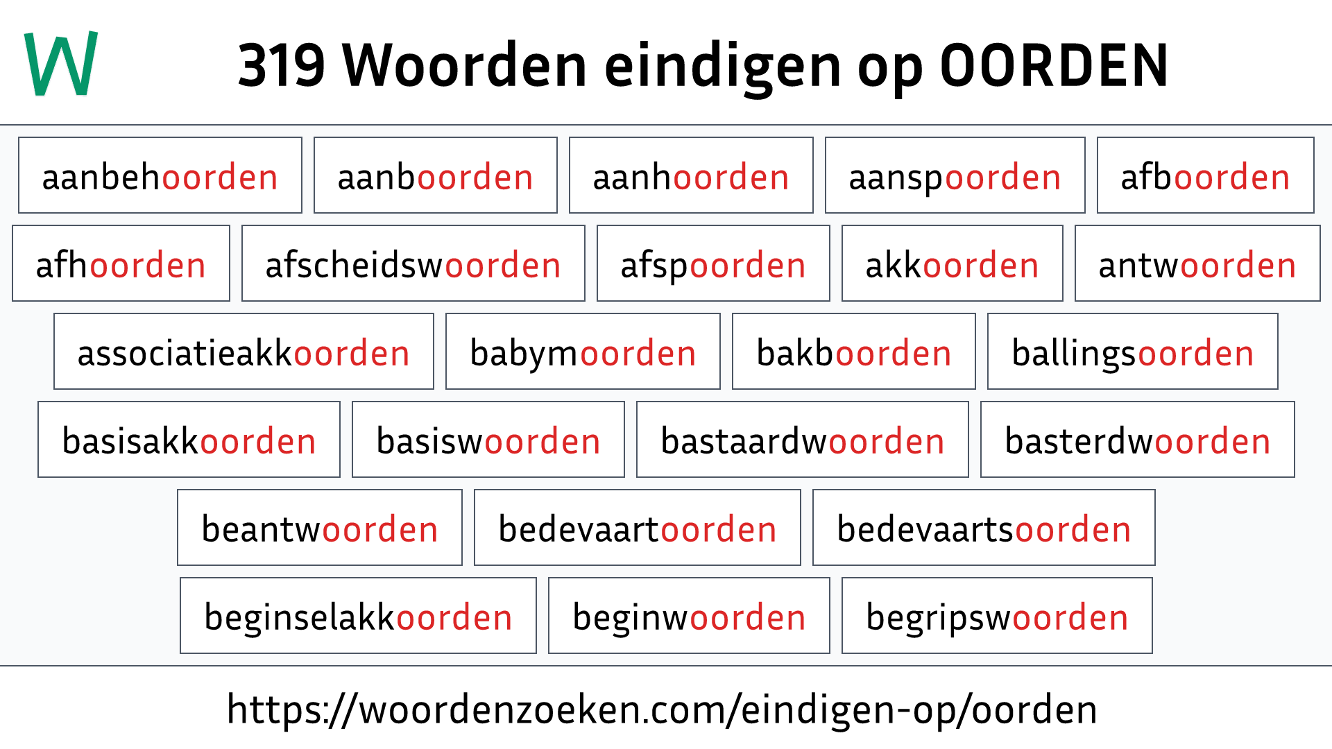 Woorden eindigen op OORDEN