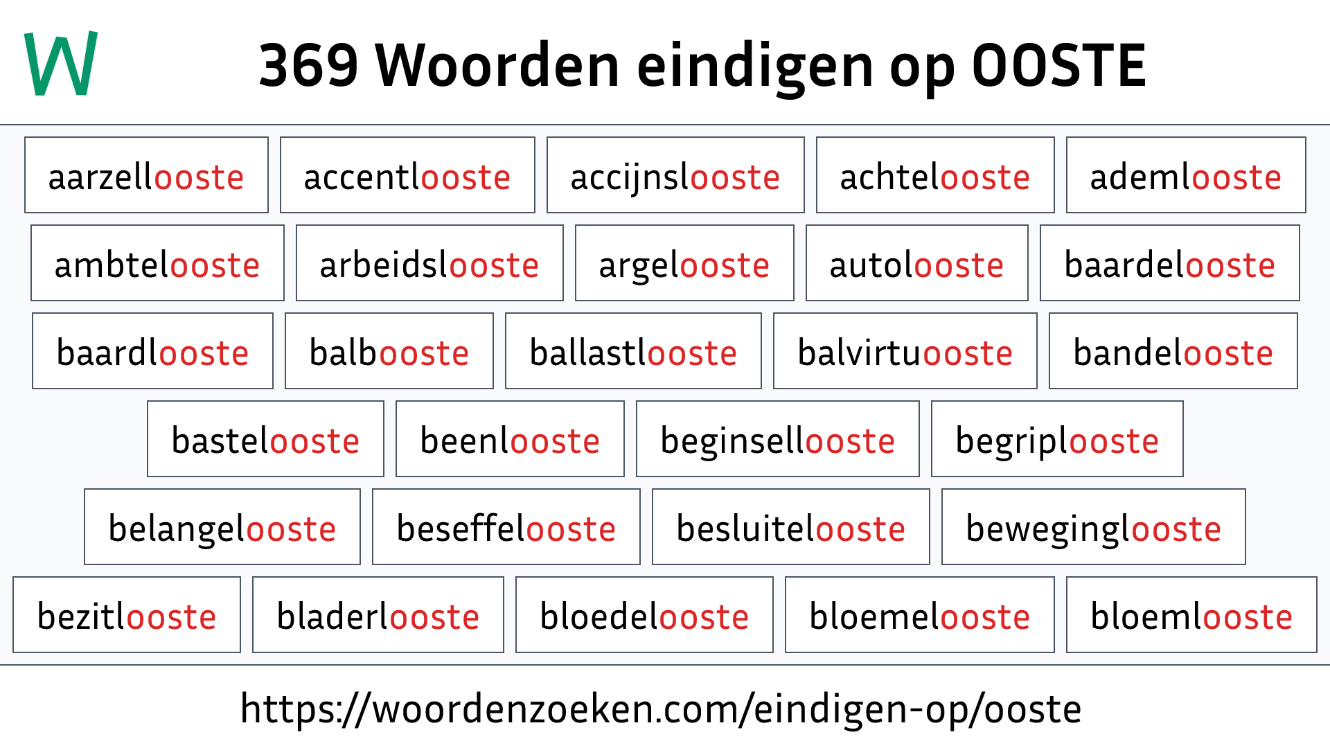 Woorden eindigen op OOSTE