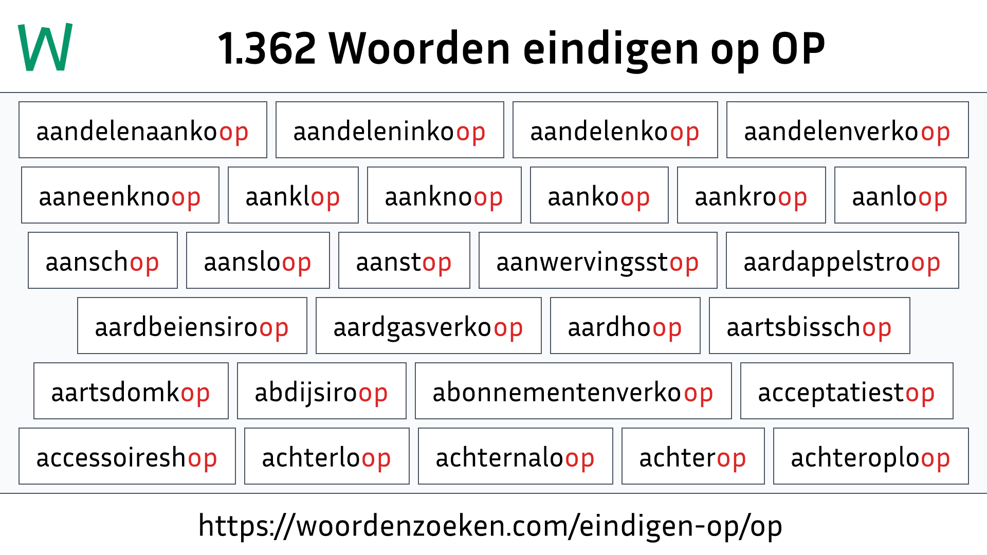 Woorden eindigen op OP