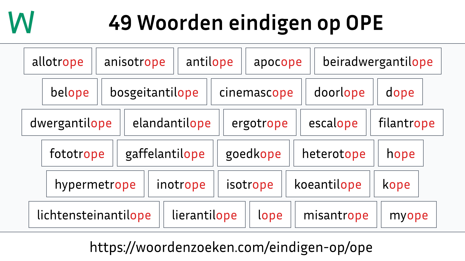 Woorden eindigen op OPE