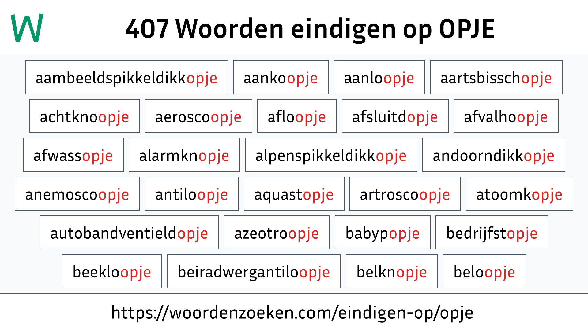 Woorden eindigen op OPJE