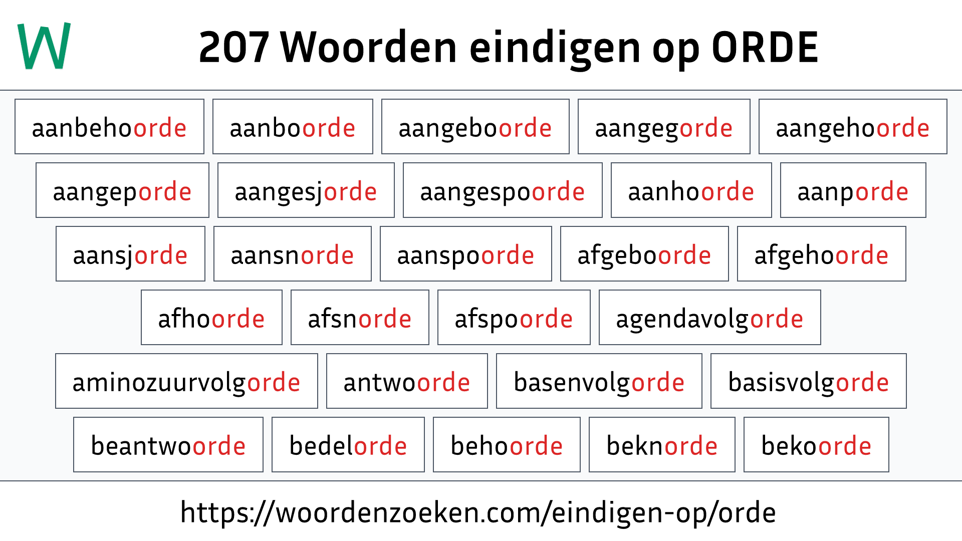 Woorden eindigen op ORDE