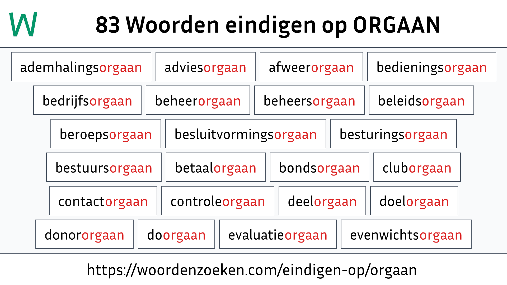 Woorden eindigen op ORGAAN