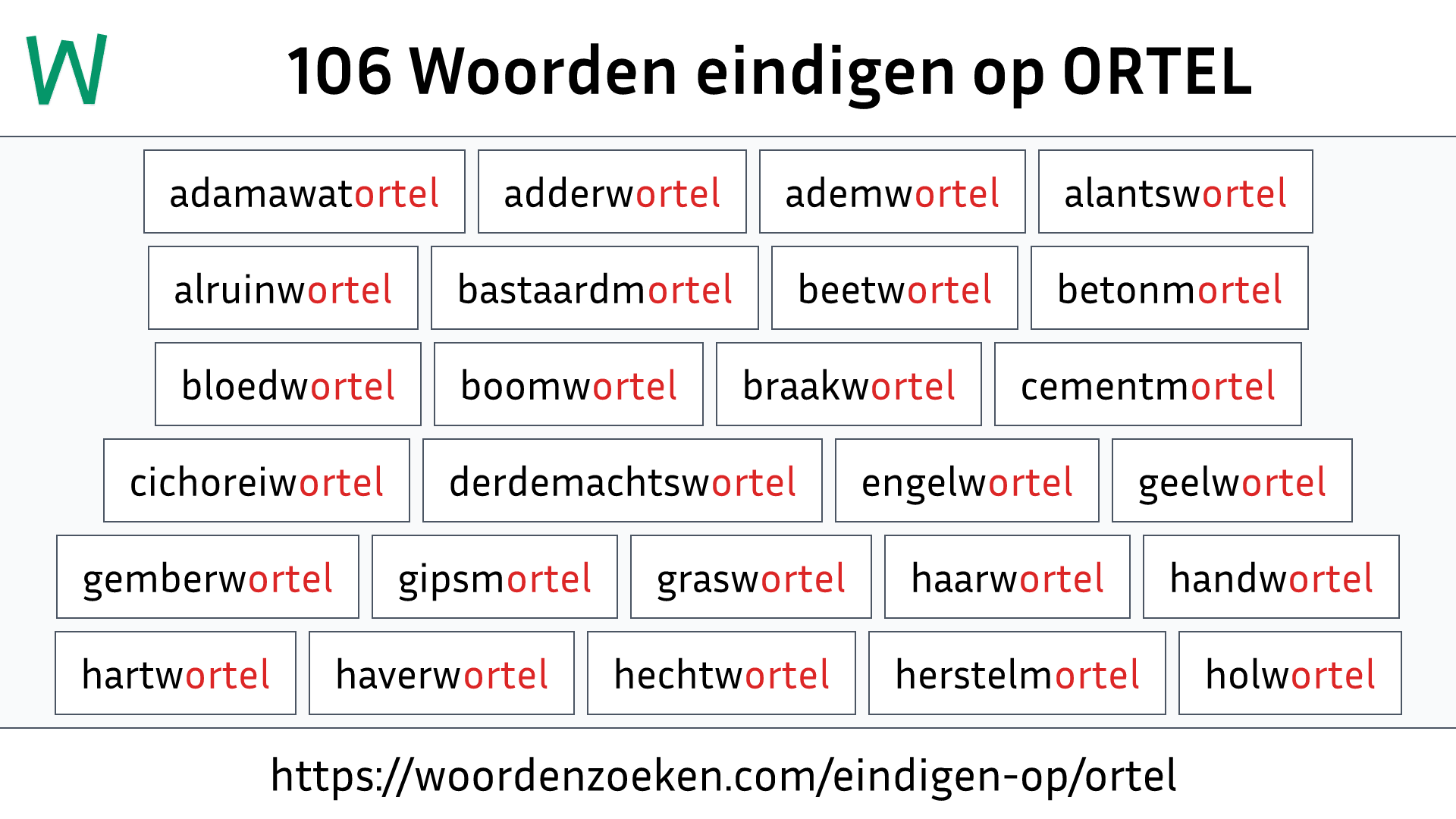 Woorden eindigen op ORTEL