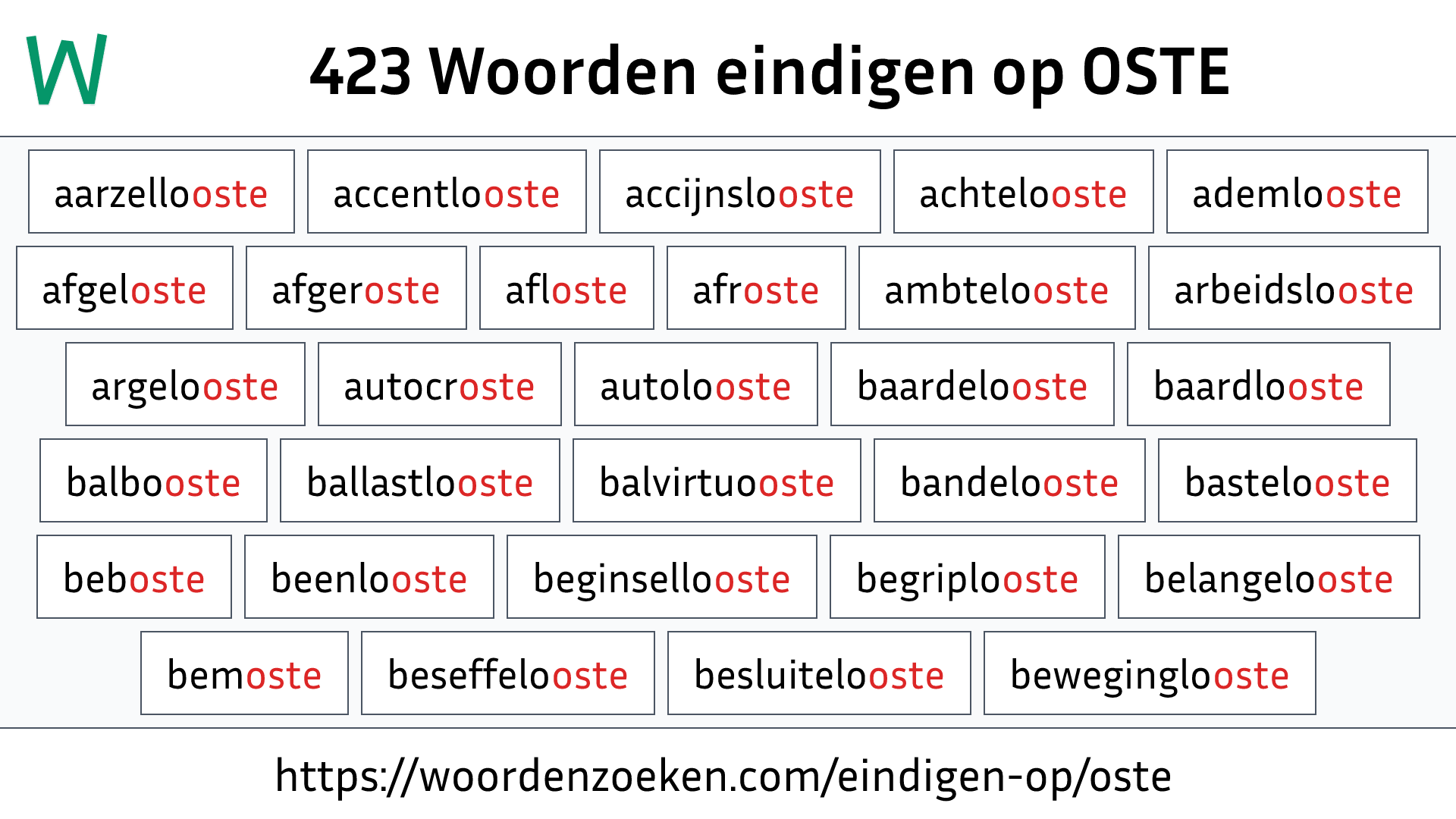 Woorden eindigen op OSTE