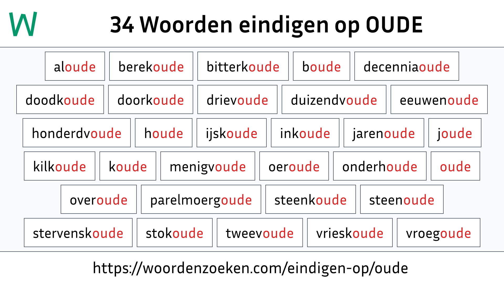 Woorden eindigen op OUDE