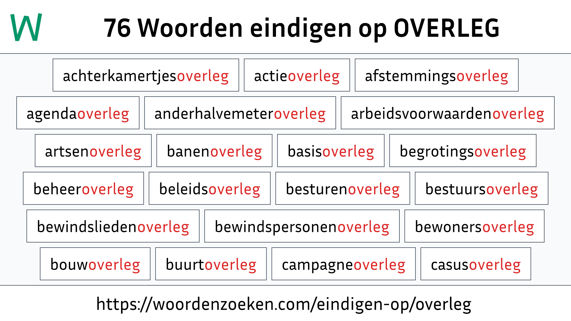 Woorden eindigen op OVERLEG