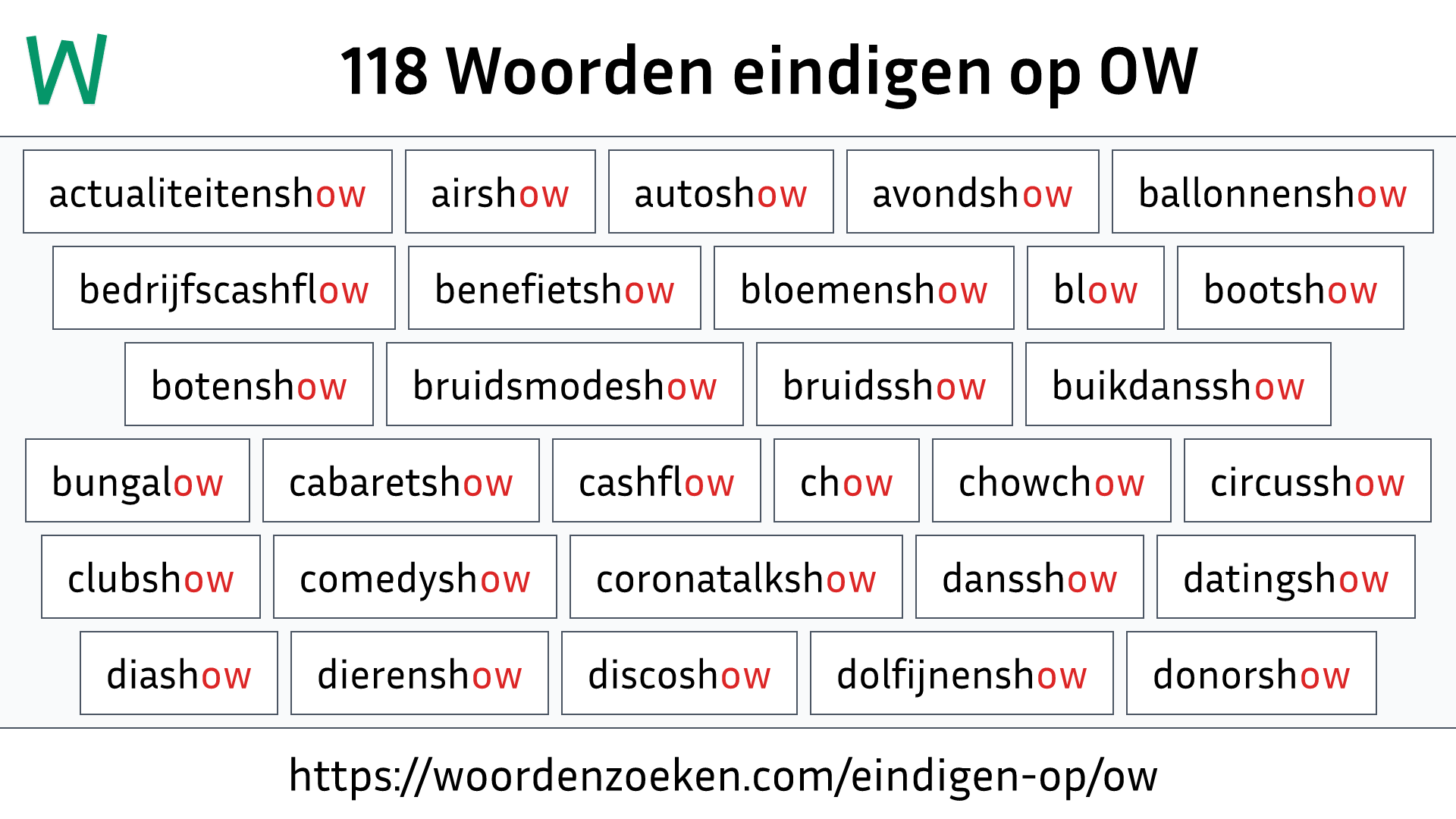 Woorden eindigen op OW