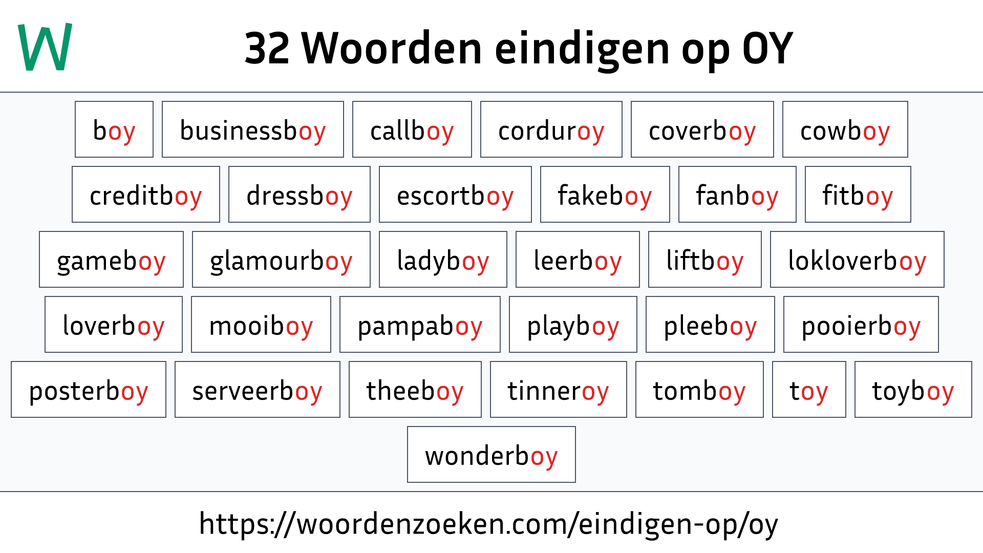 Woorden eindigen op OY