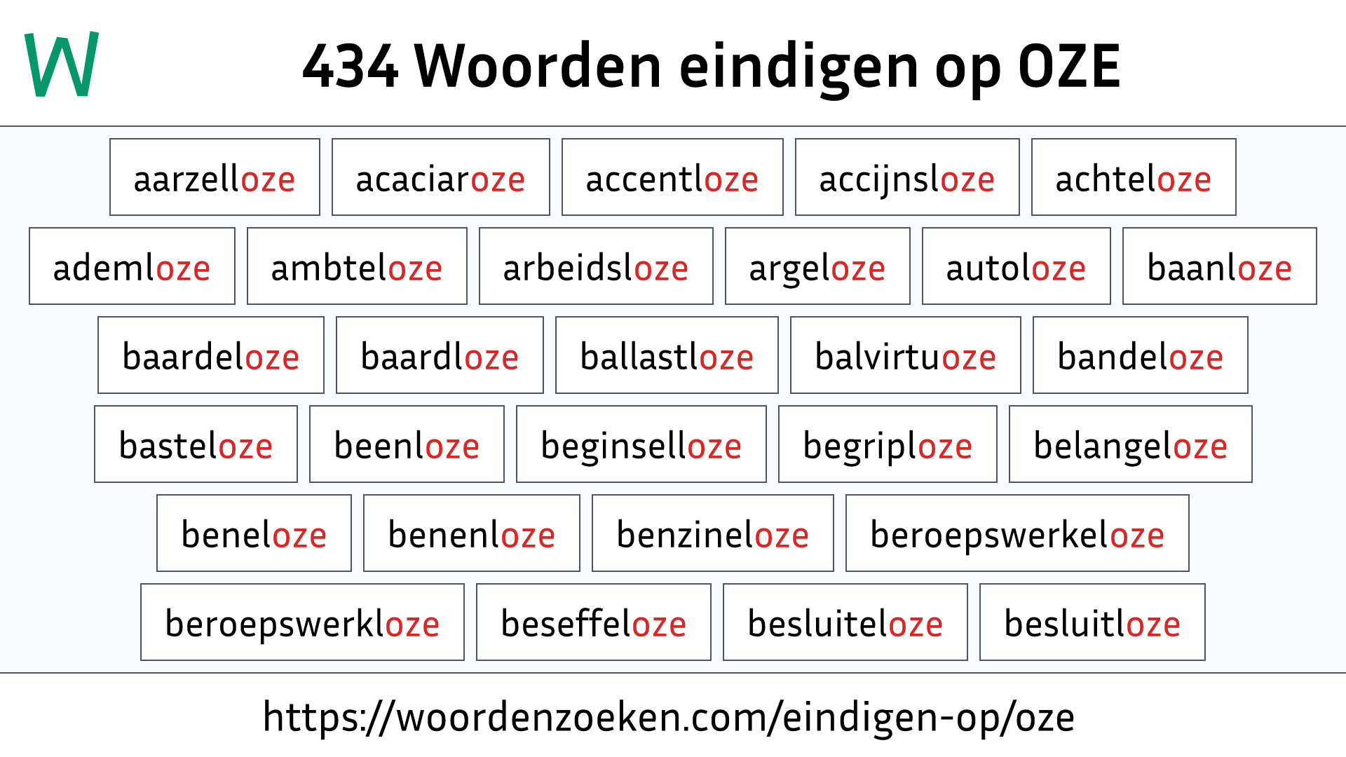 Woorden eindigen op OZE