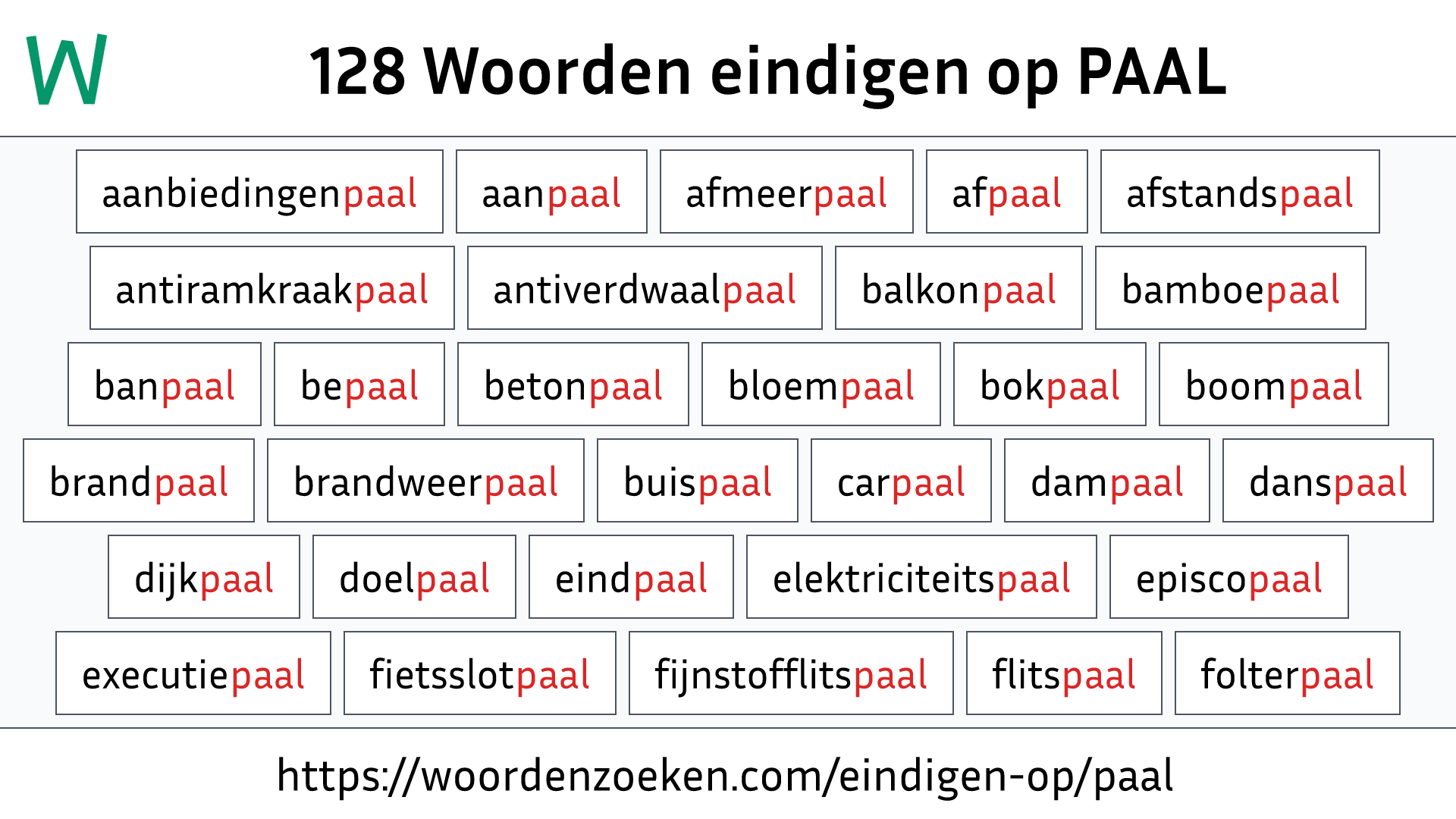 Woorden eindigen op PAAL