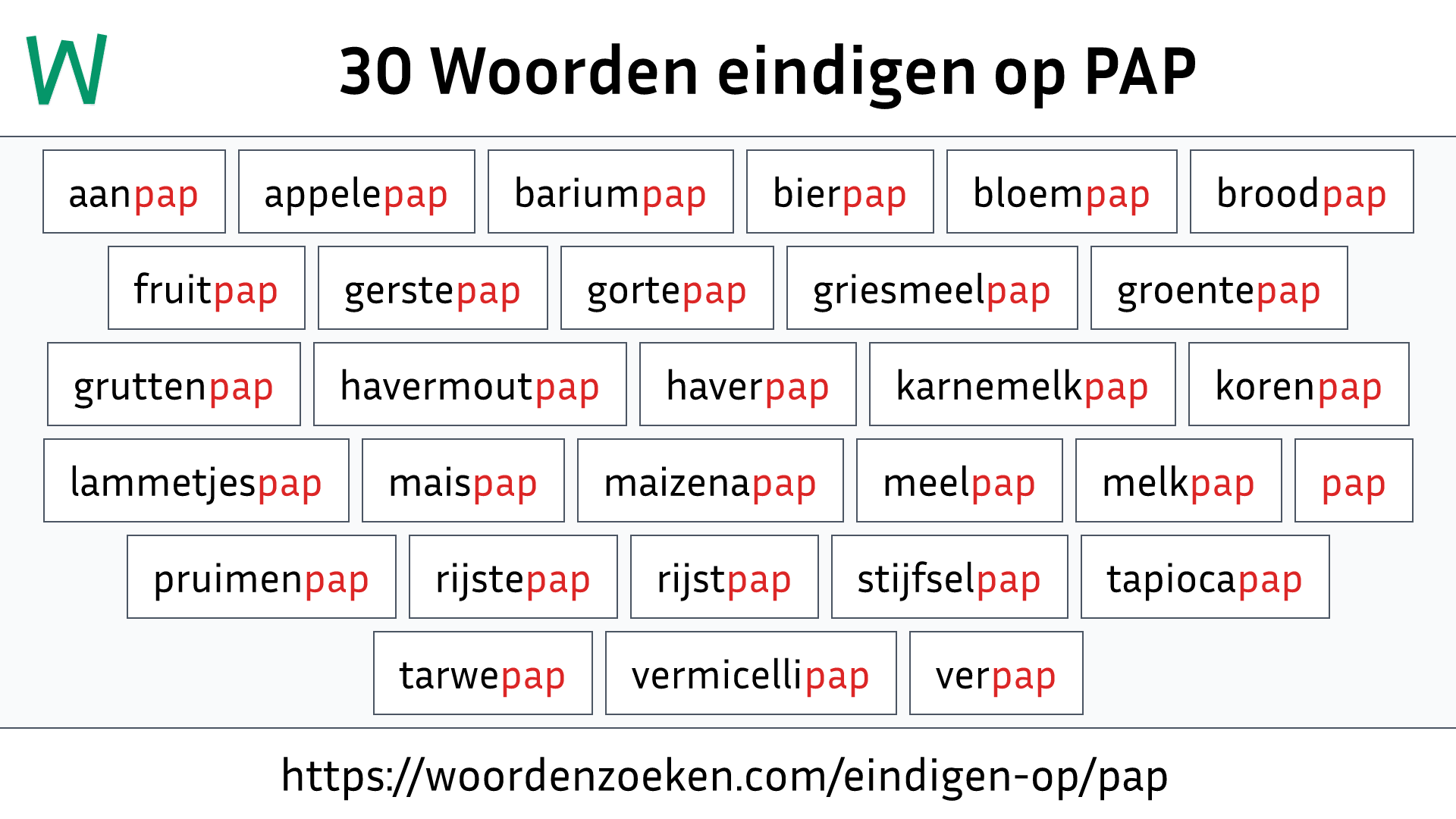 Woorden eindigen op PAP