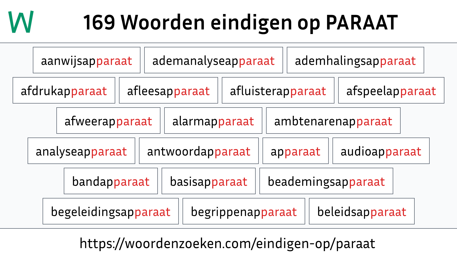 Woorden eindigen op PARAAT