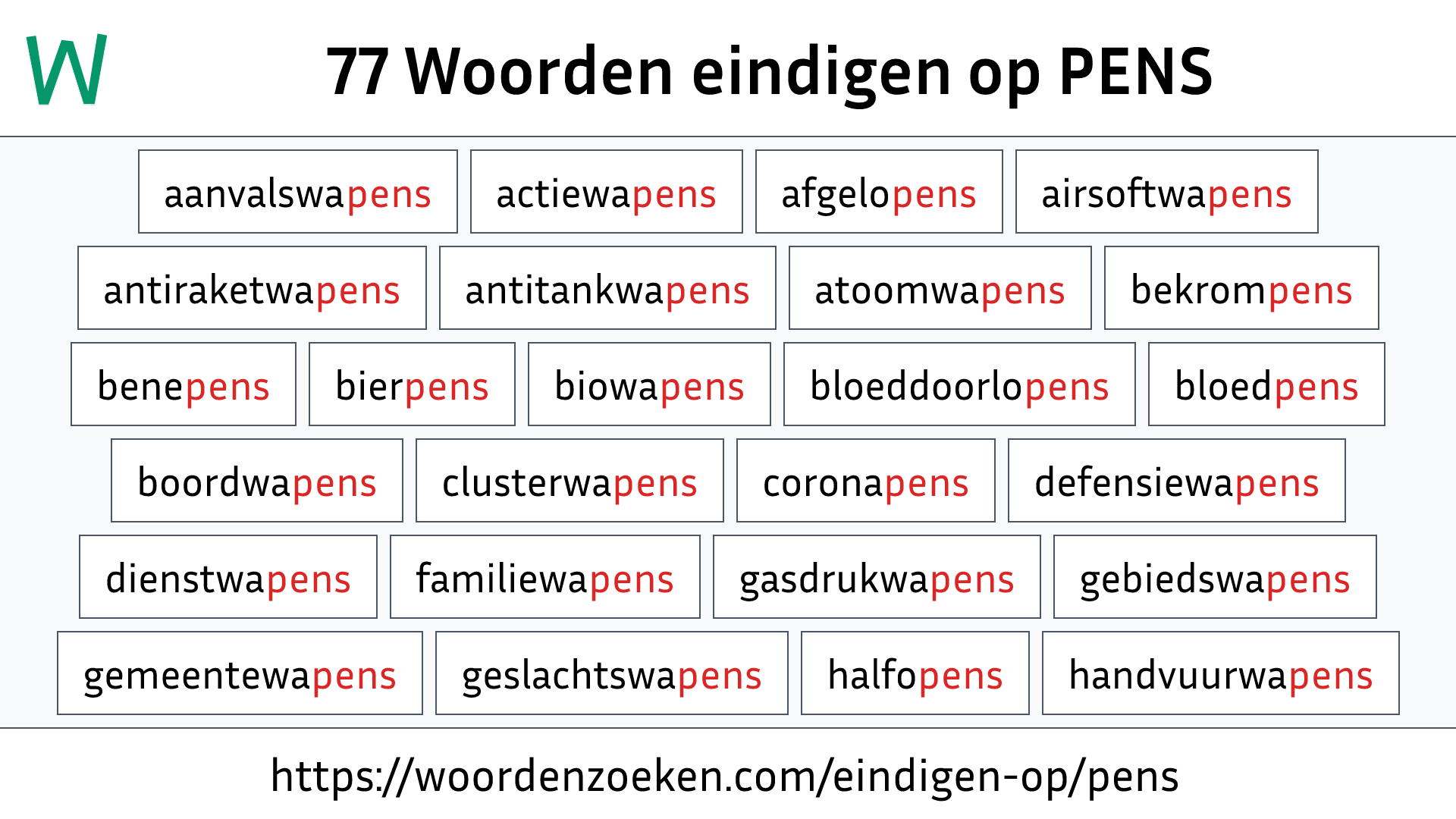 Woorden eindigen op PENS